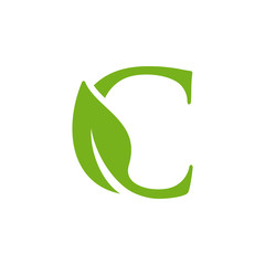 Letter C initial with green leaf logo vector design template