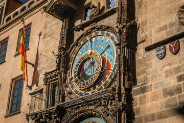 Obraz premium Tower of town hall with astronomical clock - orloj in Prague, Czech Republic 