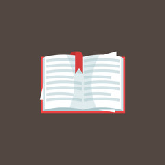 Open book vector illustration, book flat icon with red bookmark