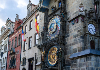 Fototapeta na wymiar Tower of town hall with astronomical clock - orloj in Prague, Czech Republic 