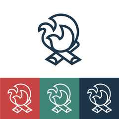 Linear vector icon with bonfire