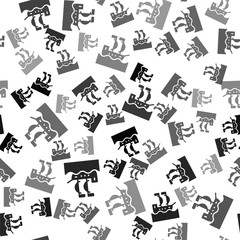 Black Sailboat or sailing ship icon isolated seamless pattern on white background. Sail boat marine cruise travel. Vector.