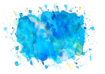 blue watercolor paint of splashes on paper.