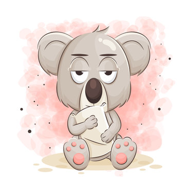 cute koala cartoon hugging pillow vector illustration