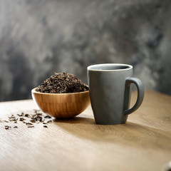 Tea on a wooden table in a sunny afternoon room