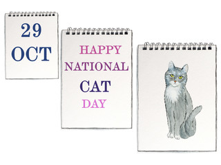 National Cat Day. Beautiful card. Close-up, view from above. Pet Care Concept. Congratulations for family, relatives, friends and colleagues