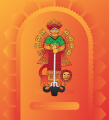 Happy Durga Puja Festival Greeting Background, Hindu Goddess Durga Illustration