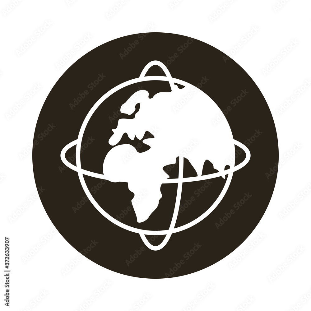 Sticker world planet earth with old continent style block icon