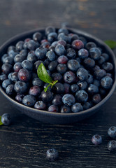 fresh blueberries on dark wooden surface