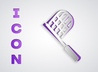 Paper cut Butterfly net icon isolated on grey background. Paper art style. Vector.