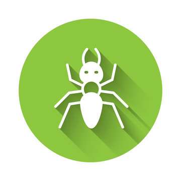 White Ant icon isolated with long shadow. Green circle button. Vector.