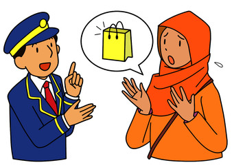 荷物を失くして駅員に相談するアジア人女性