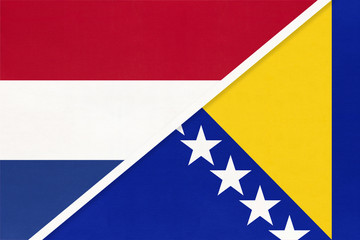 Netherlands or Holland and Bosnia and Herzegovina, symbol of national flags from textile.