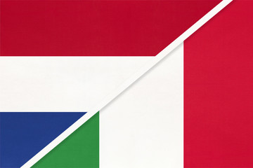 Netherlands or Holland and Italy, symbol of national flags from textile. Championship between two countries.
