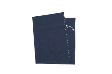 Isolated on white instructions of 10 steps how to make a reusable protective face mask from viruses yourself from a cloth. Step two: fold the fabric to the width and sew the seam