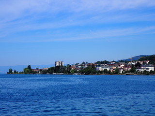 Naklejka na ściany i meble Panoramic view of Lake Geneva and Montreux city in Switzerland