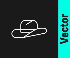 White line Western cowboy hat icon isolated on black background. Vector Illustration.