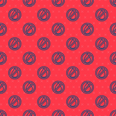 Blue line Water drop forbidden icon isolated seamless pattern on red background. No water sign. Vector Illustration.