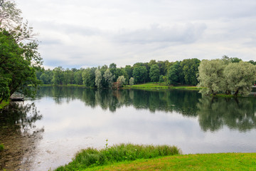 View of a lake during a rain in Gatchina park, Russia