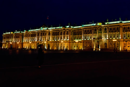 Night view of Winter Palace on Palace Square in St. Petersburg, Russia