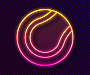 Glowing neon line Tennis ball icon isolated on black background. Sport equipment. Vector.