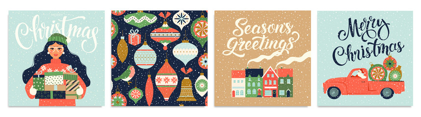 Christmas and New Year s Template Set for Greeting Scrapbooking, Congratulations, Invitations, Tags, Stickers, Postcards. Christmas Posters set.