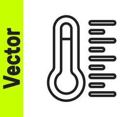 Black line Meteorology thermometer measuring icon isolated on white background. Thermometer equipment showing hot or cold weather. Vector.