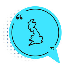 Black line England map icon isolated on white background. Blue speech bubble symbol. Vector.