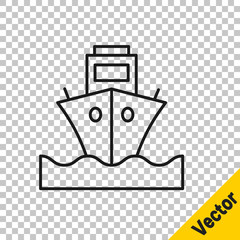 Black line Cargo ship icon isolated on transparent background. Vector.
