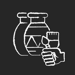 Handicraft chalk white icon on black background. Paint created pottery. Handmade vase to paint for artist. Clay creation for craftsmanship. DIY art and craft. Isolated vector chalkboard illustration