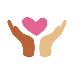 interracial hands with heart flat style icon