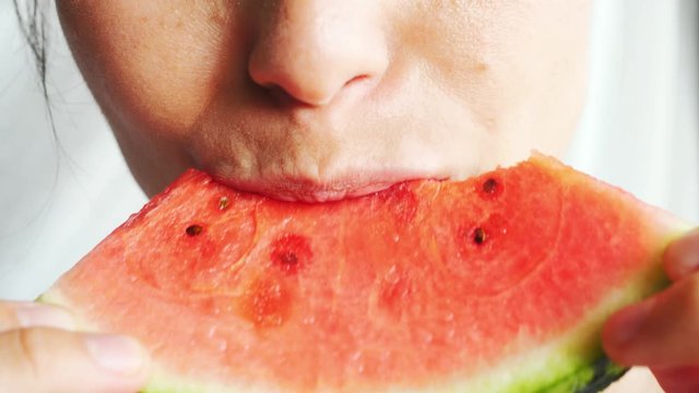 woman eat eating fresh refreshing juicy watermelon summer 