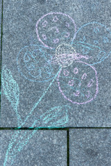 Children's drawings with chalk on the tiles