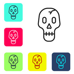 Black line Skull icon isolated on white background. Happy Halloween party. Set icons in color square buttons. Vector.