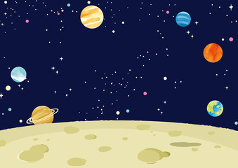 月面と惑星　背景イラスト © perori