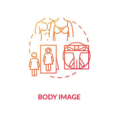 Body image concept icon. Human appearance perception idea thin line illustration. Male and female beauty standards. Self esteem, confidence. Vector isolated outline RGB color drawing