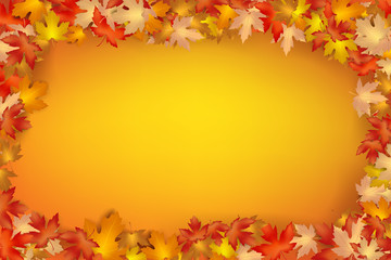 Naklejka na ściany i meble Autumn leaf falling on a orange background