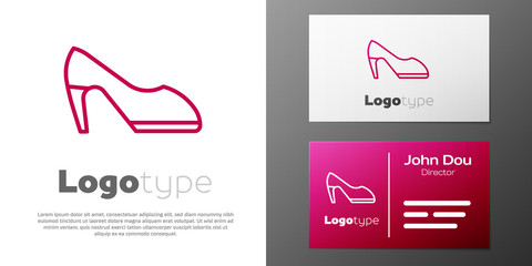 Logotype line Woman shoe with high heel icon isolated on white background. Logo design template element. Vector.