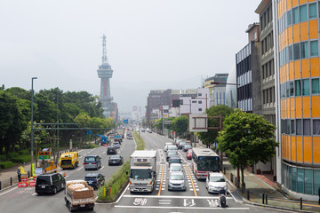 scenery of main road and vehicles in beppu city, oita pref, japan