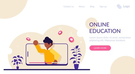 Online education. Video on mobile phone. Live broadcast or recording of a webinar for an educational course. Modern flat illustration.