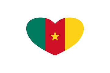 Cameroon flag in the heart shape. Isolated on a white background.