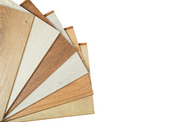Laminate background. Samples of laminate or parquet with a pattern and wood texture for flooring and interior design. Production of wooden floors