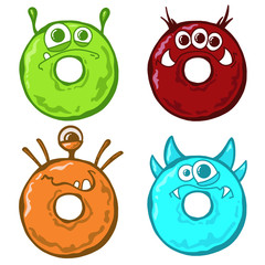 Glazed color monsters donuts, vector illustration