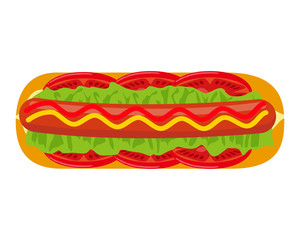 マスタードとケチャップソースをかけたホットドックのベクターイラスト　