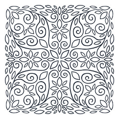 Ornament of silhouette leaves, twisted lines. Print for the cover of the book, postcards, t-shirts. Illustration for rugs.