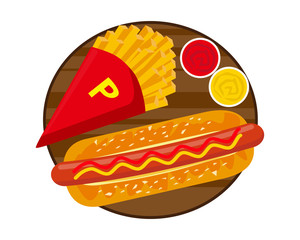 フライドポテトとホットドックのベクターイラスト