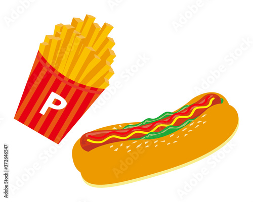 フライドポテトとホットドックのベクターイラスト Wall Mural Nisi