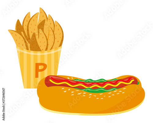 フライドポテトとホットドックのベクターイラスト Wall Mural Nisi