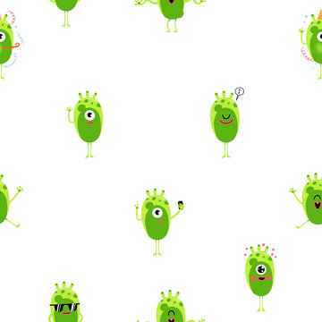 Seamless pattern illustration with happy and fun aliens isolated on white background