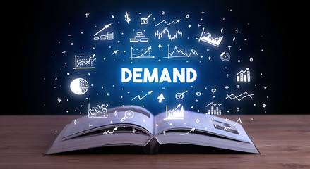 DEMAND inscription coming out from an open book, business concept